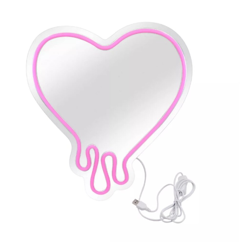 New View Dripping Heart Light Up Neon Wall Mirror | Pink | Brand New
